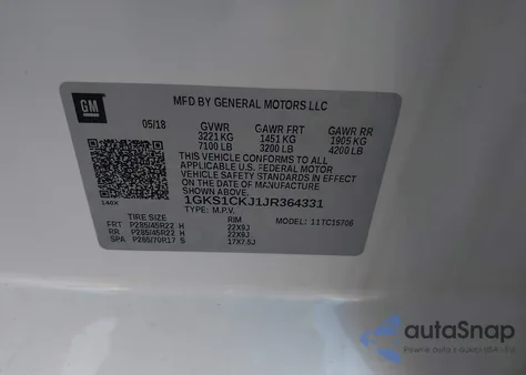 2018 GMC Yukon Denali from USA, damaged, VIN 1GKS1CKJ1JR364331